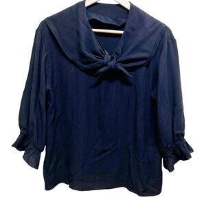 Vintage Handmade Black Crinkled Long Puffy Sleeve Blouse Size M